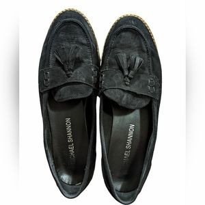 Michael Shannon Black Suede Sophie Loafers with Tassels Size 8.5